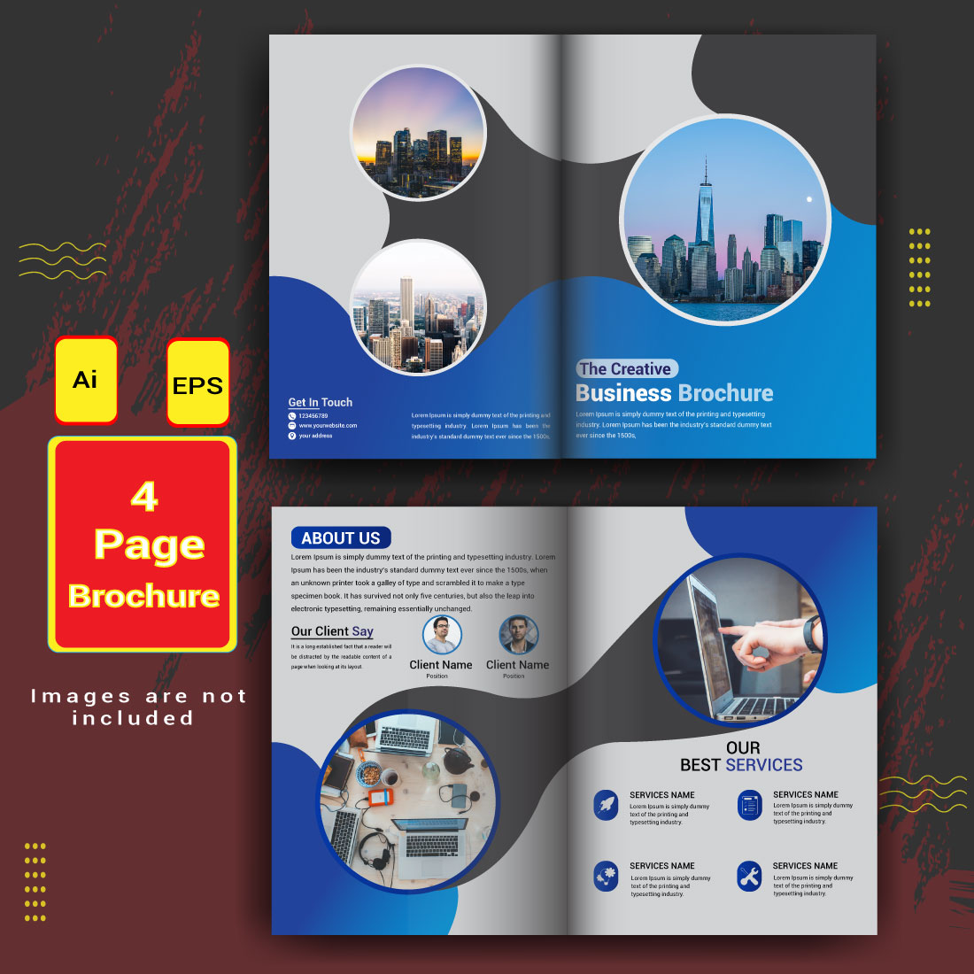 4 Page Modern creative Business profile Brochure template design cover image.