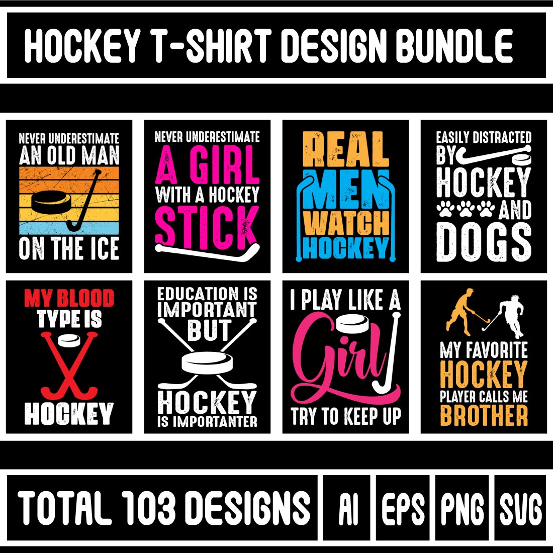 Hockey T-shirt Design Bundle cover image.