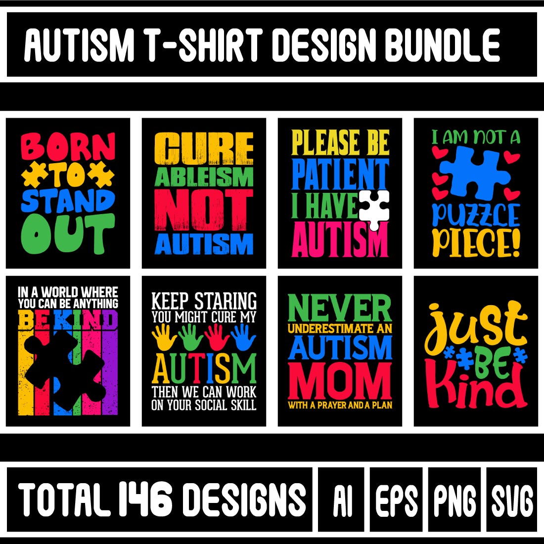 Autism T-shirt Design Bundle cover image.