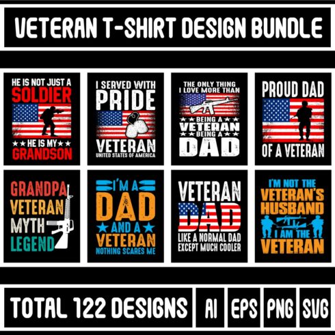 Army or Veteran T-shirt Design Bundle1 cover image.
