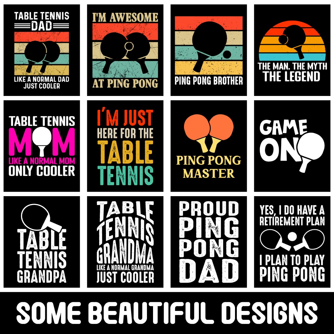 Ping Pong Table Tennis T-shirt Design Bundle preview image.