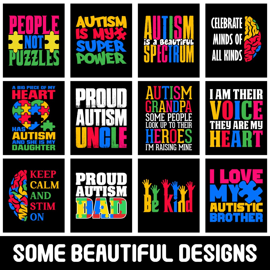 Autism T-shirt Design Bundle preview image.