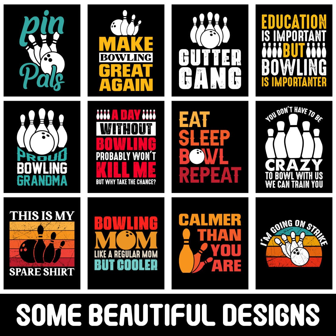 Bowling T-shirt Design Bundle preview image.