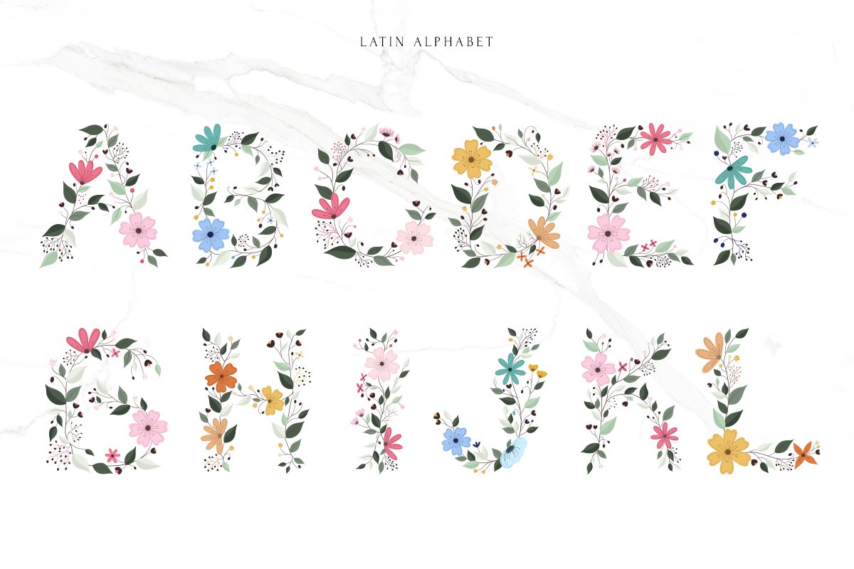 Awesome Blossom alphabet preview image.