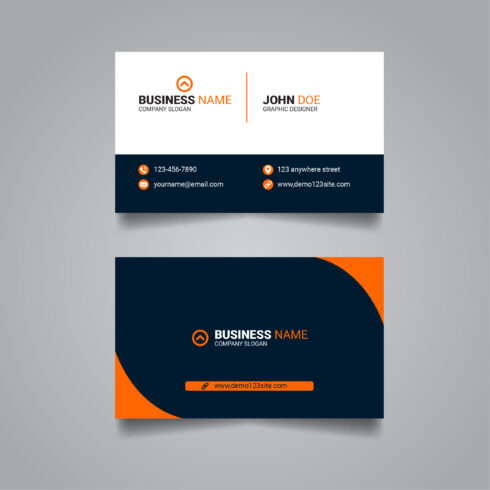 Abstract modern dark blue and orange color business card cover image.