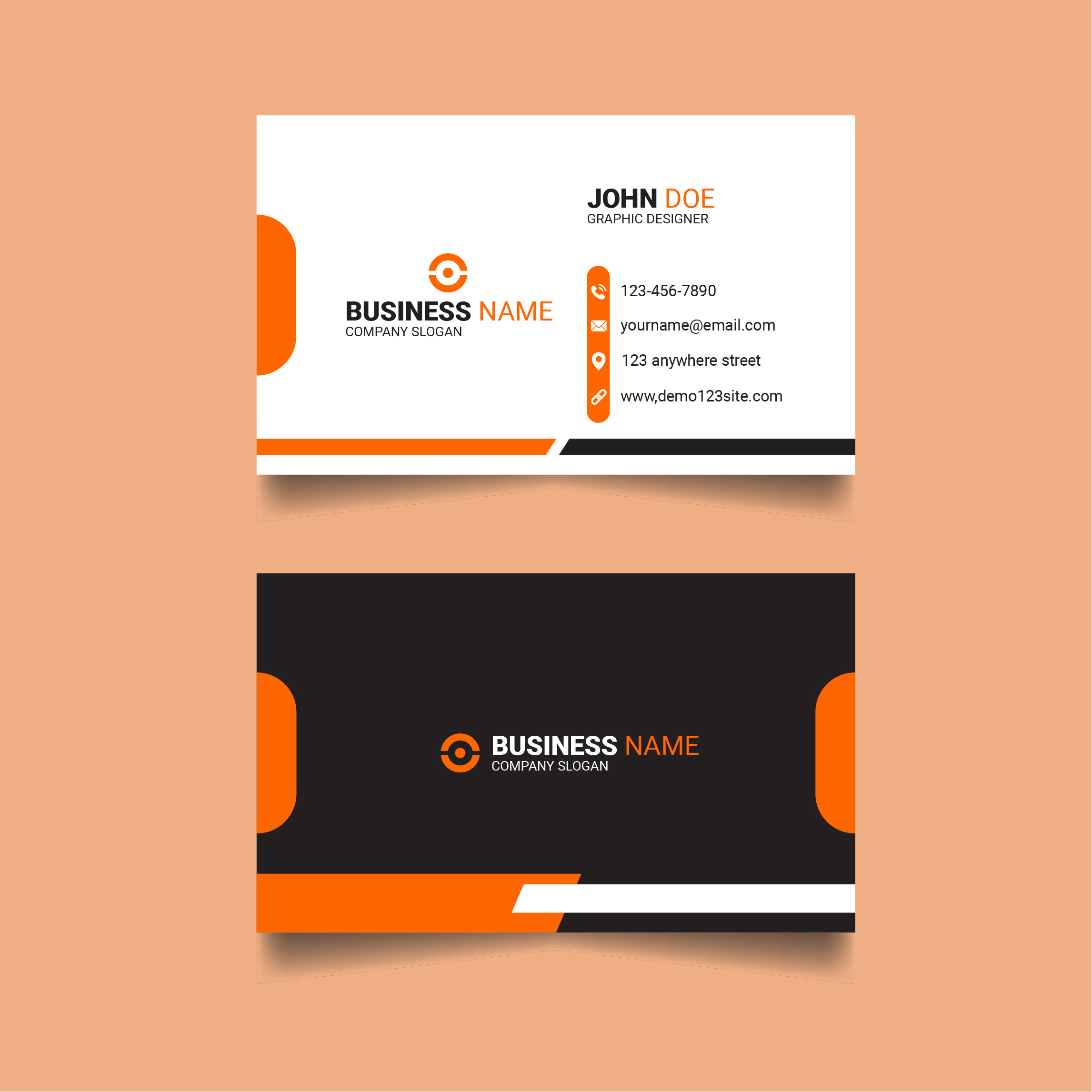 Orange color modern business card preview image.