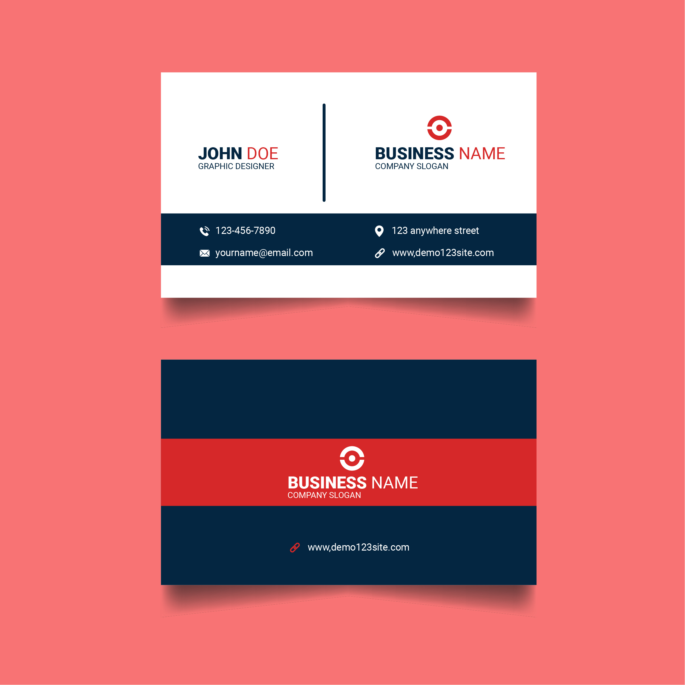 Modern double side business card template design preview image.