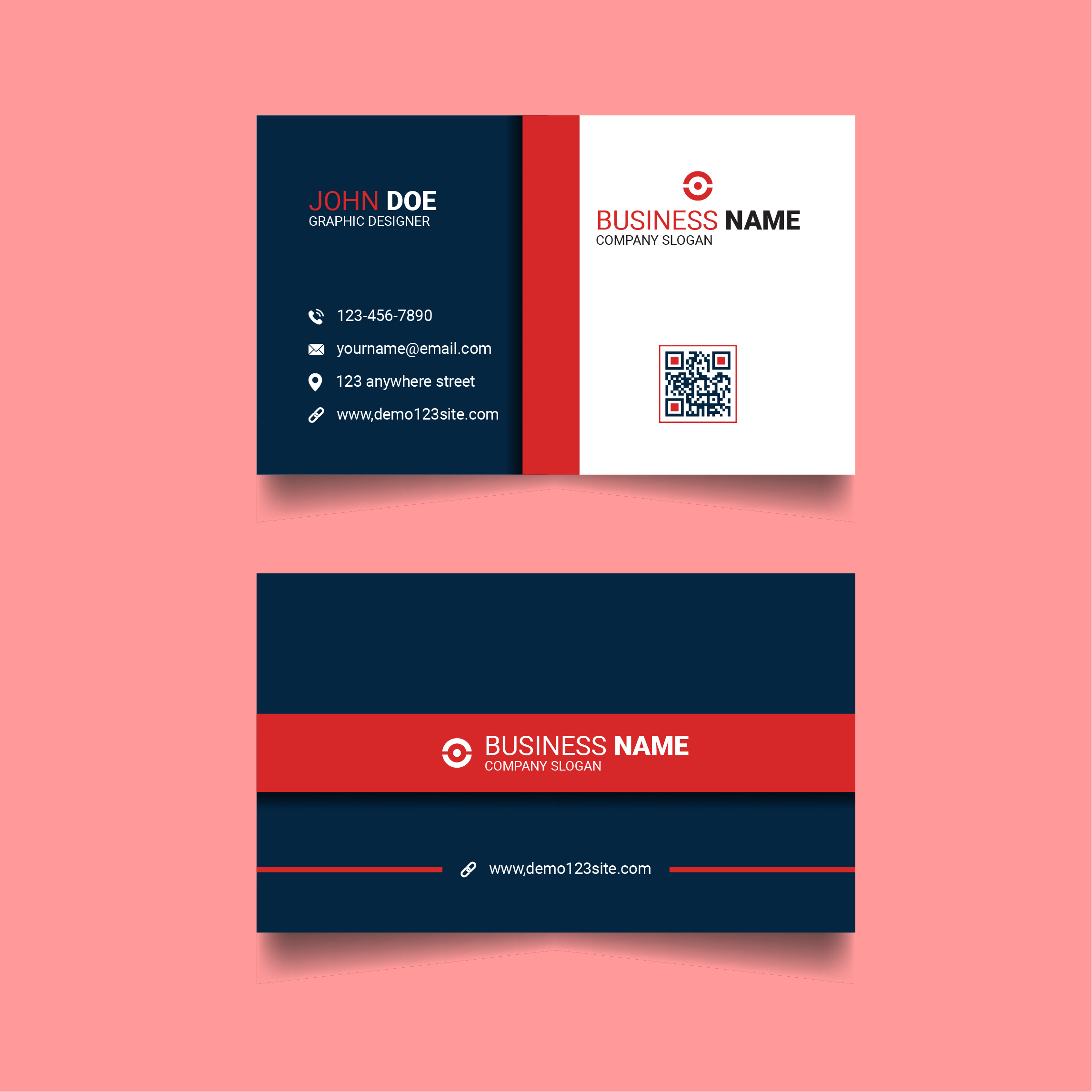 Blue and red modern business card preview image.