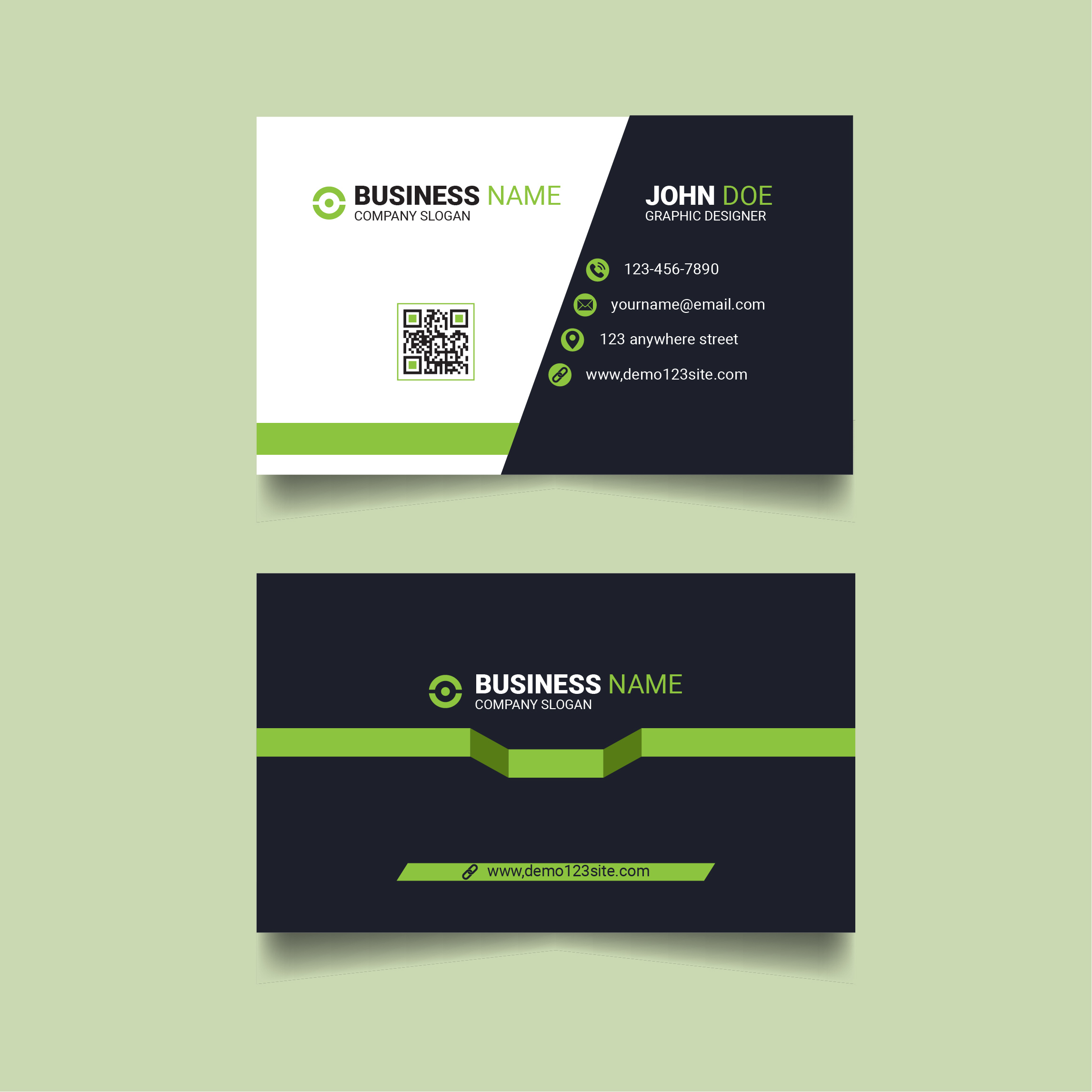 Corporate modern green business card template design preview image.