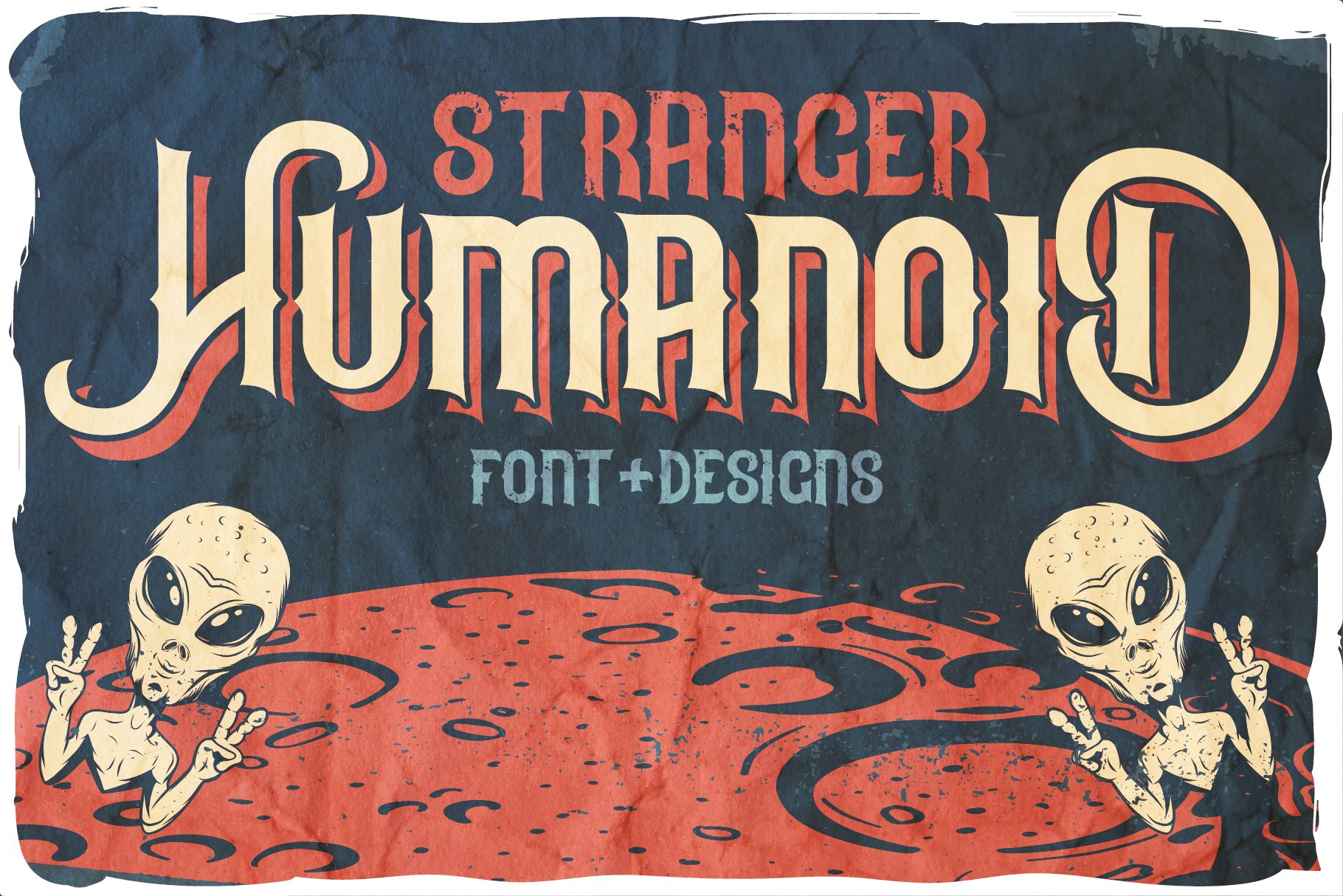 Stranger humanoid font and designs cover image.