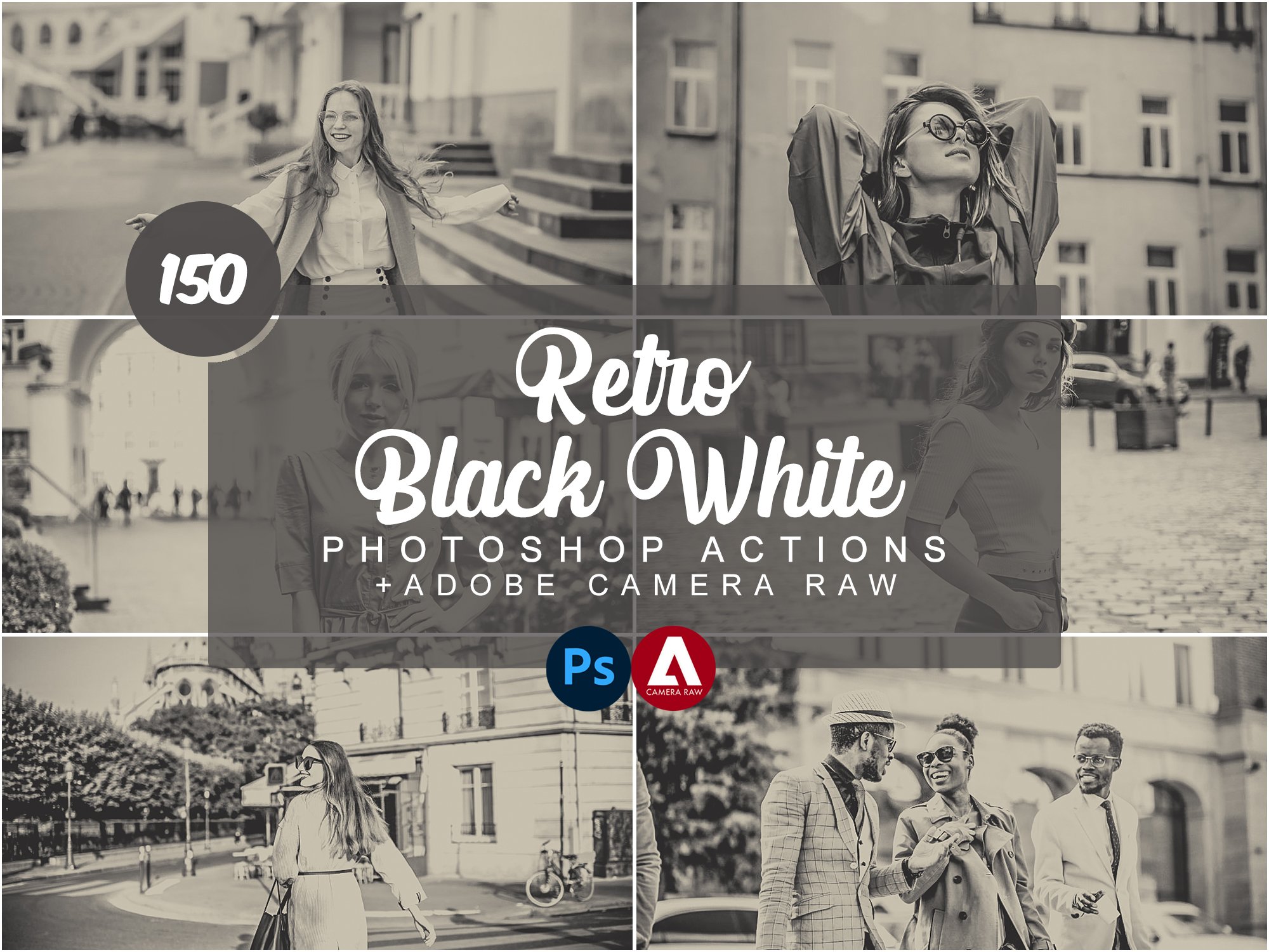 Retro Black White Photoshop Actionscover image.