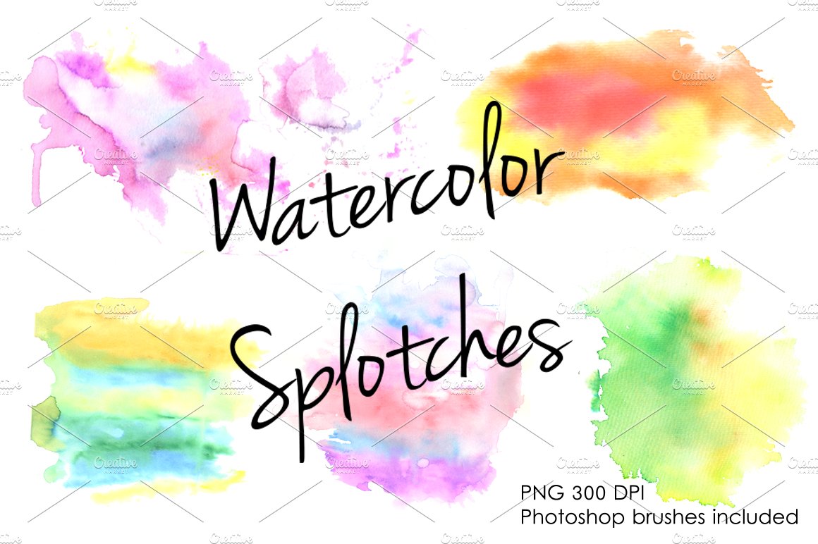Watercolor splotches clipart set.cover image.