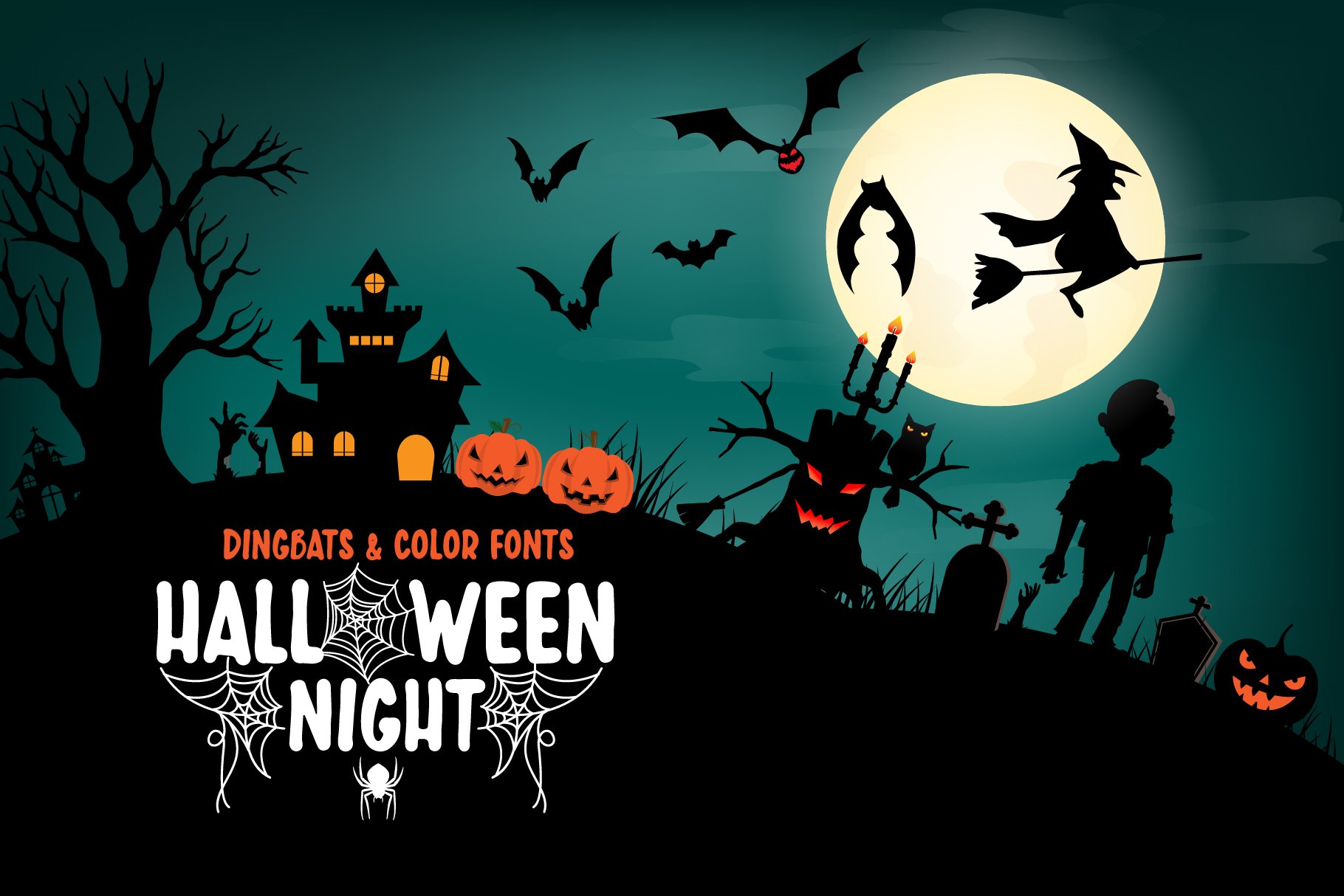 Halloween Night Dingbats&Color Font cover image.