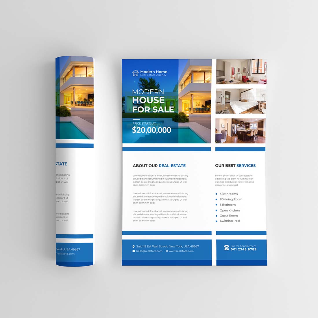 Real Estate Flyer Template Design, Modern Home Sale, Corporate Unique Flyer Design, Vector Flyer, Print Ready Template, in A4 size Vector cover image.