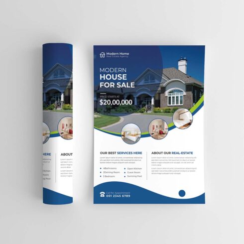 Real Estate Flyer Template Design, Modern Home Sale, Corporate Unique Flyer Design, Vector Flyer, Print Ready Template, In A4 Size Vector cover image.