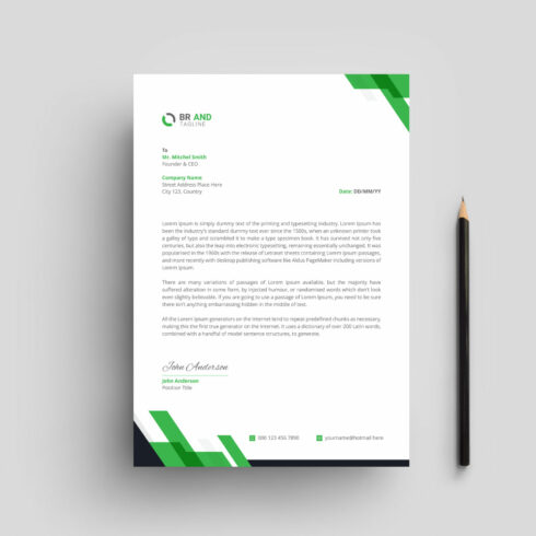 Letterhead with a green and black stripe on it.