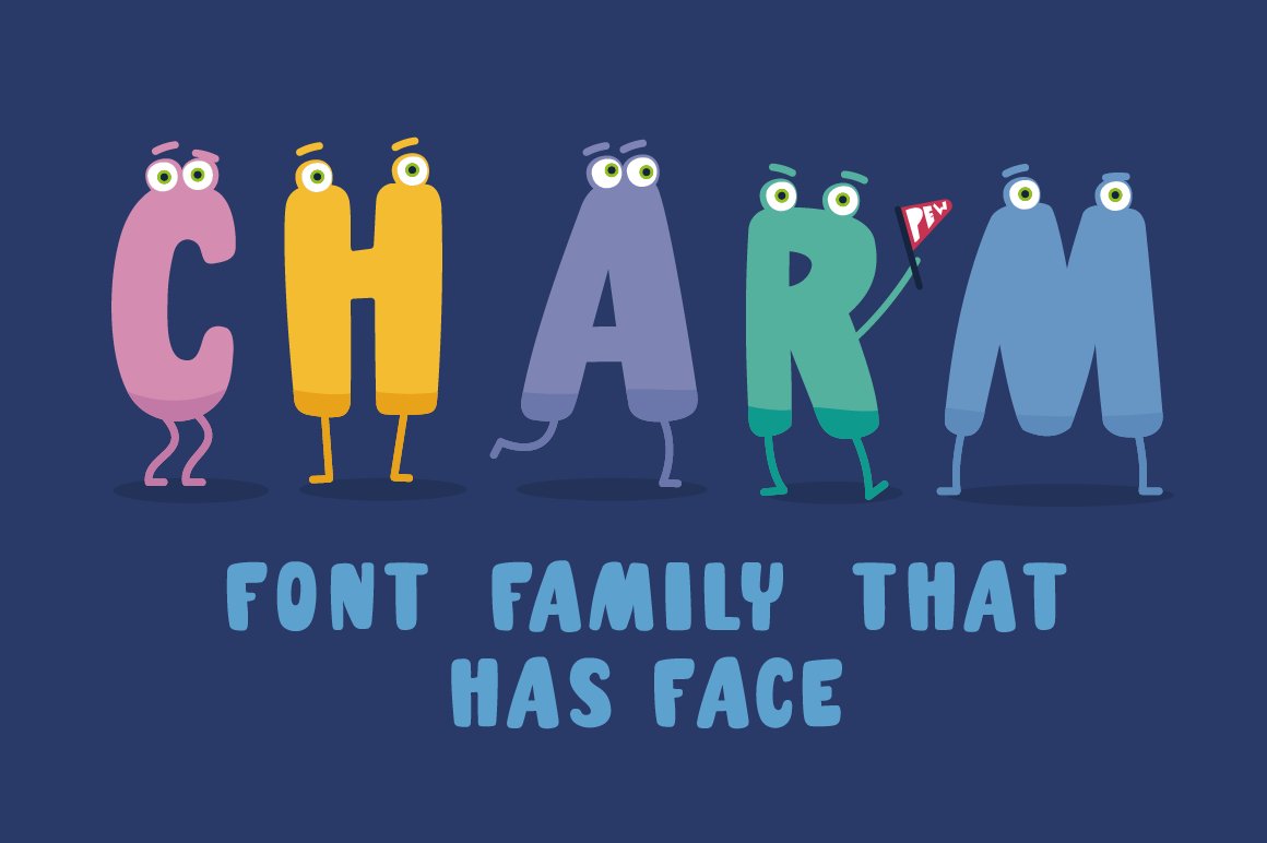 Charm - illustrated letter font preview image.