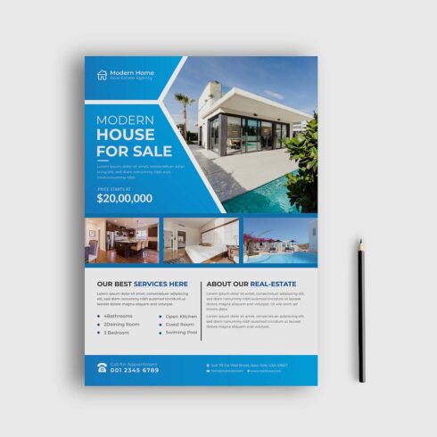 Real Estate Flyer Template Design, Modern Home Sale, Corporate Unique Flyer Design, Vector Flyer, Print Ready Template, In A4 Size Vector cover image.