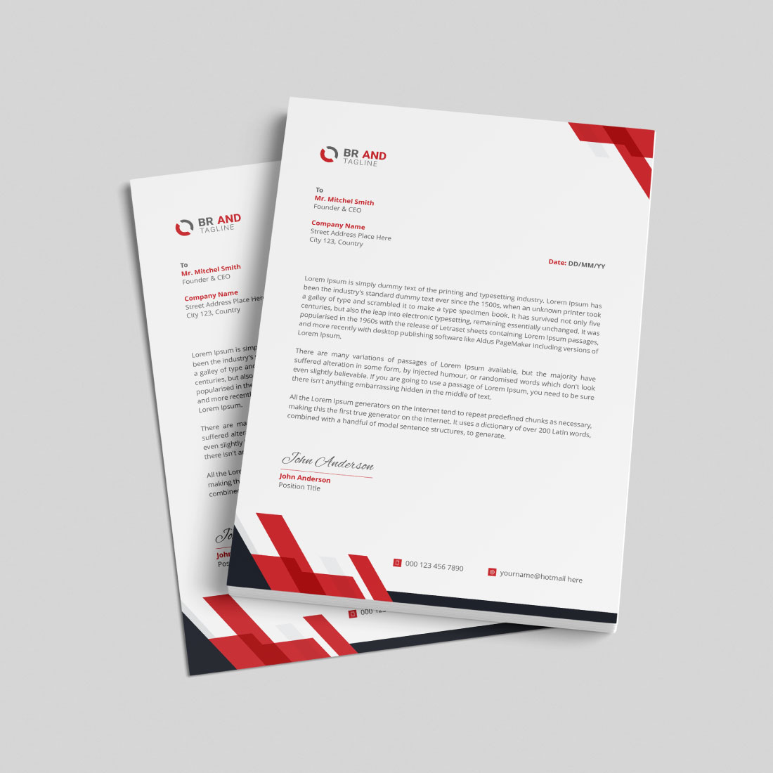Two letterheads with a red and black stripe on them.