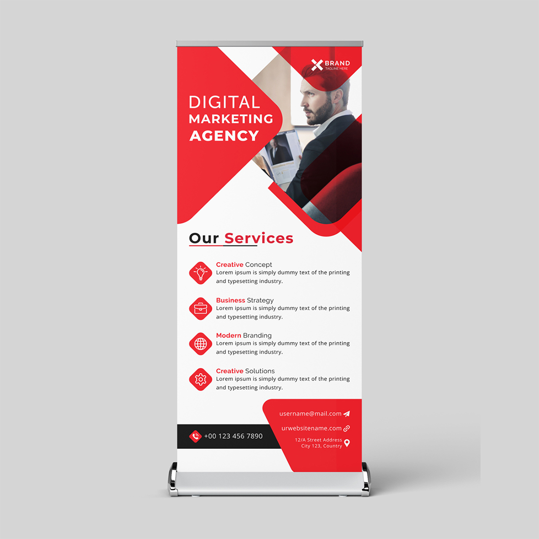 Digital Marketing Agency Roll Up Banner Design Template preview image.
