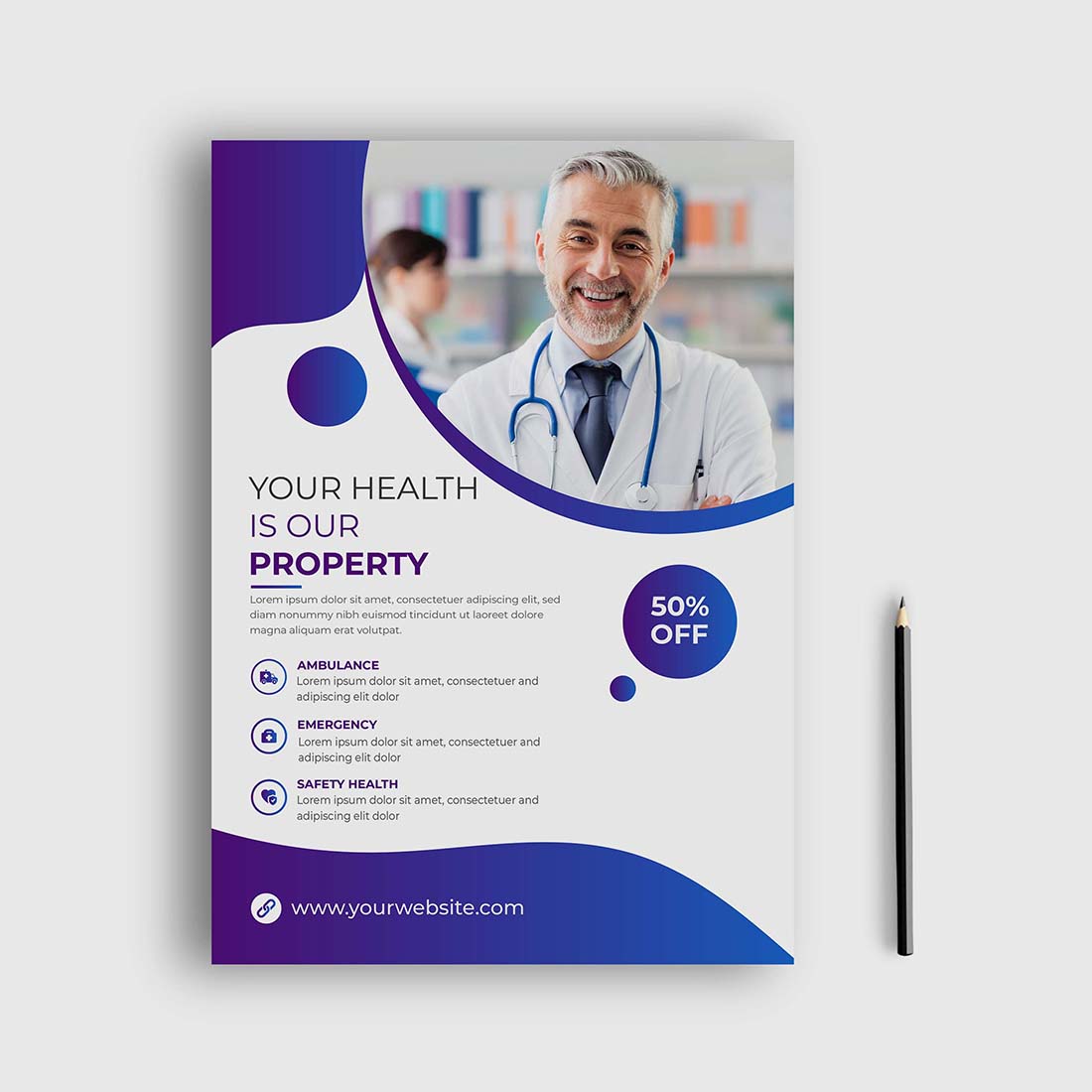 Medical health care and clinic Flyer Design & social media post banner and Square web banner Template, Medical Flyer Design, Healthcare, Clinic, Emergency, Vaccine, Treatment, Medical Flyer Banner Design , A4 Size Colorful Flyer Design Template preview image.
