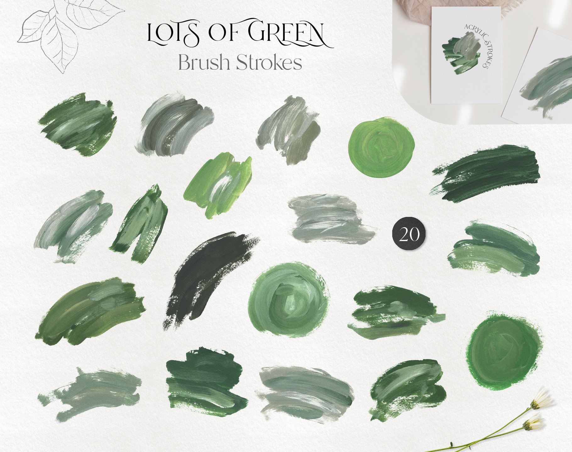 Bunch of green brush strokes on a white background.