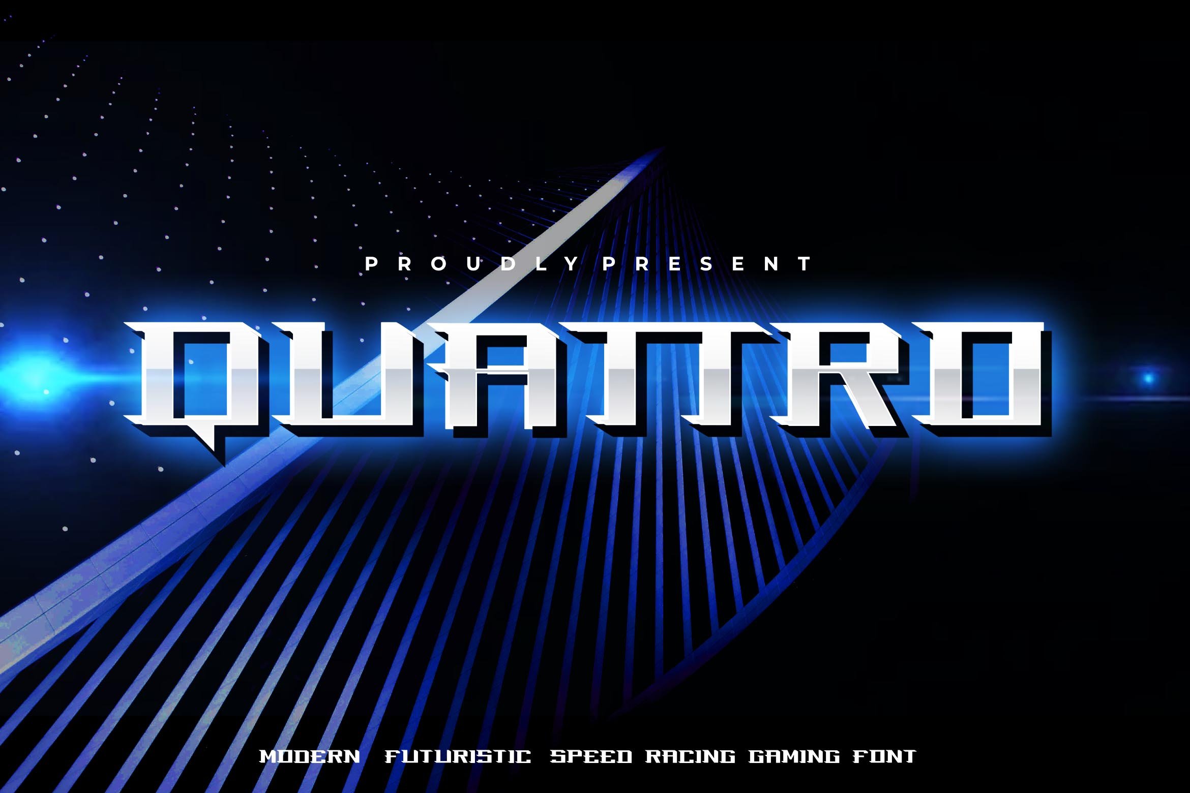 Quattro - Modern racing gaming font cover image.