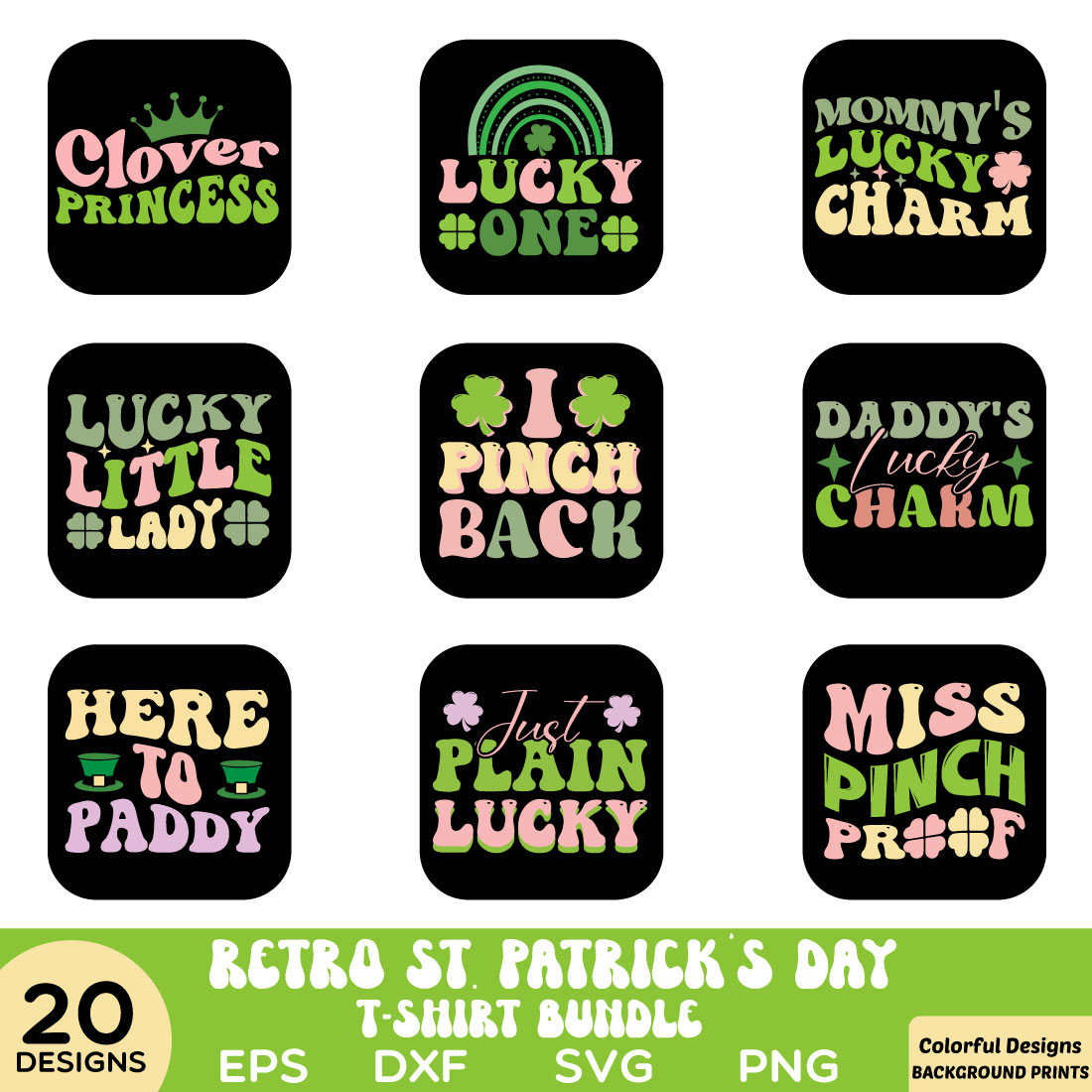 Retro St Patrick\'s day t- shirt bundle cover image.