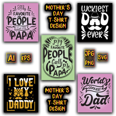 5 Father\'s Day SVG Bundle Typography Vector T-shirt Design cover image.