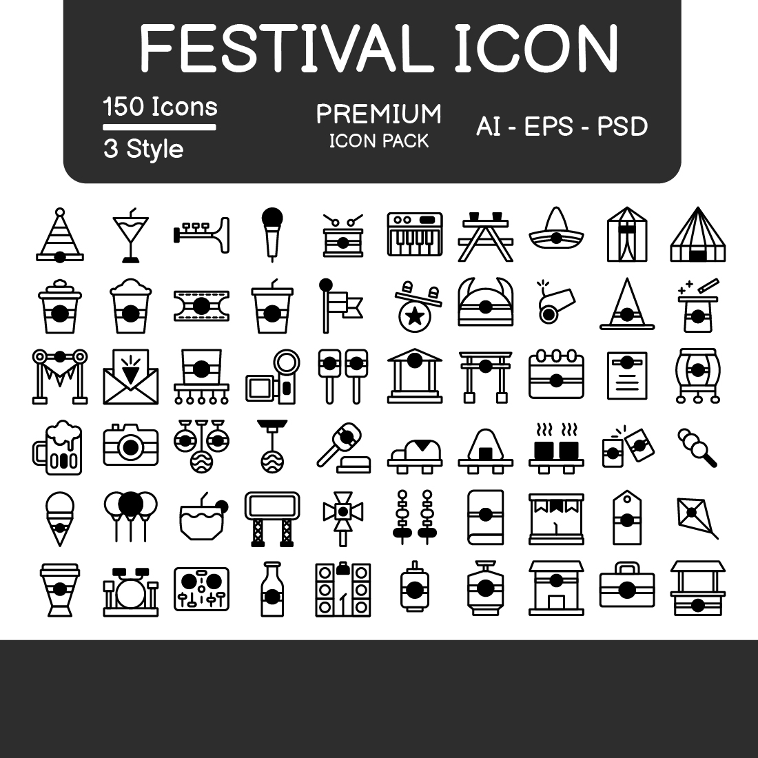 Festival Icon Pack Black Style Design Sign And Symbol cover image.