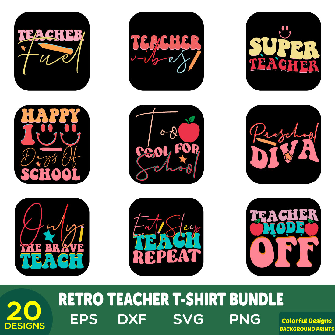 retro teacher t-shirt bundle cover image.