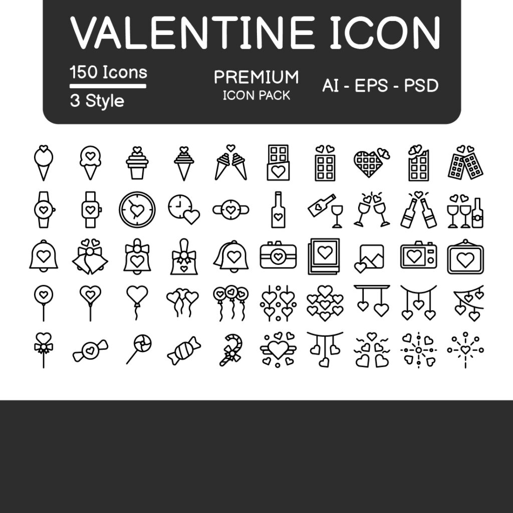 Valentine icon set 3 black style illustration vector element and symbol ...