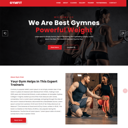 Gymfit Gym & Fitness Website Theme cover image.