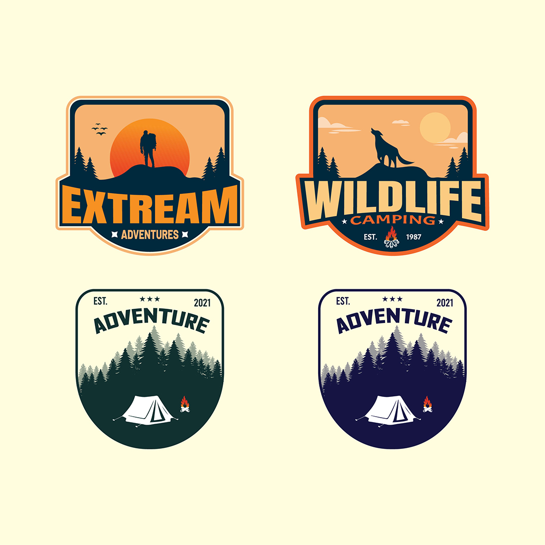 Adventure outdoor mountain badge logo design vector illustration cover image.