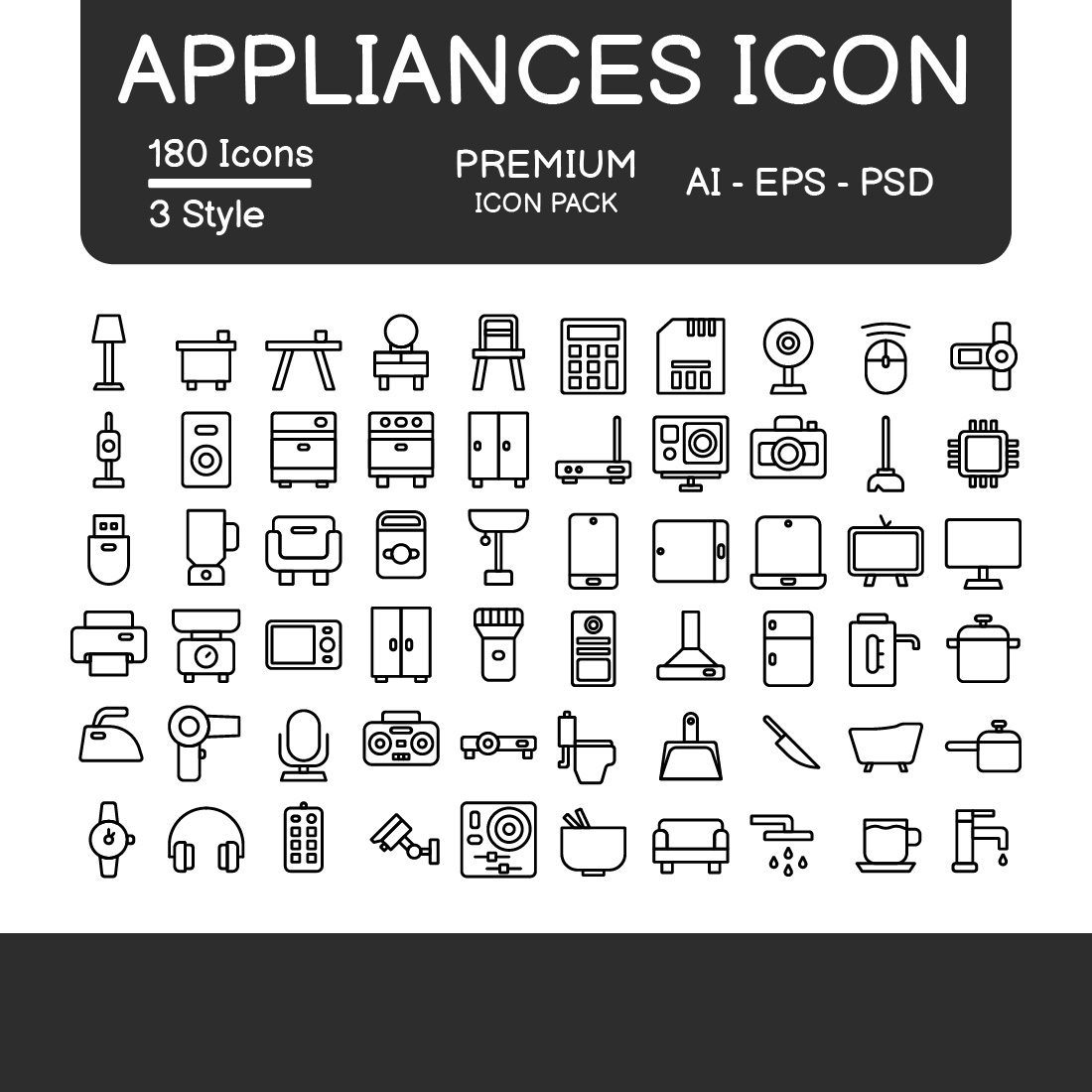 Appliances Icon Pack Black Style Design Sign And Symbol cover image.
