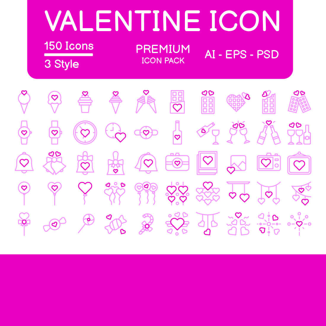 Valentine Icon Pack Pink Style Design Sign and Symbol cover image.