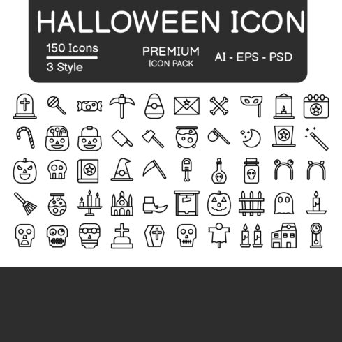 Halloween Icon Set Black Style Design Sign and Symbol cover image.