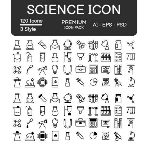 Science Icon Pack Black Style Design Sign And Symbol cover image.