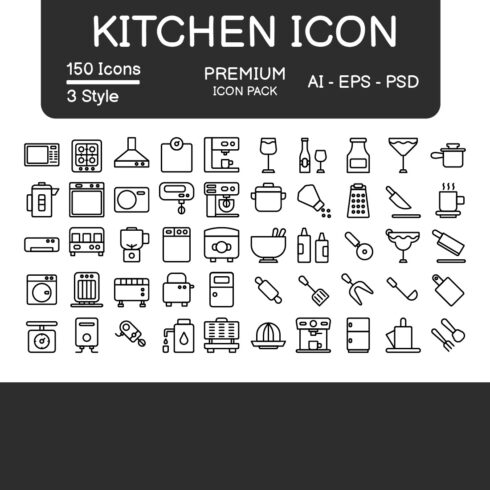 Kitchen Icon Pack Black Style Design Sign And Symbol cover image.