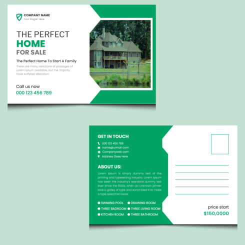 Real estate business post card template design cover image.
