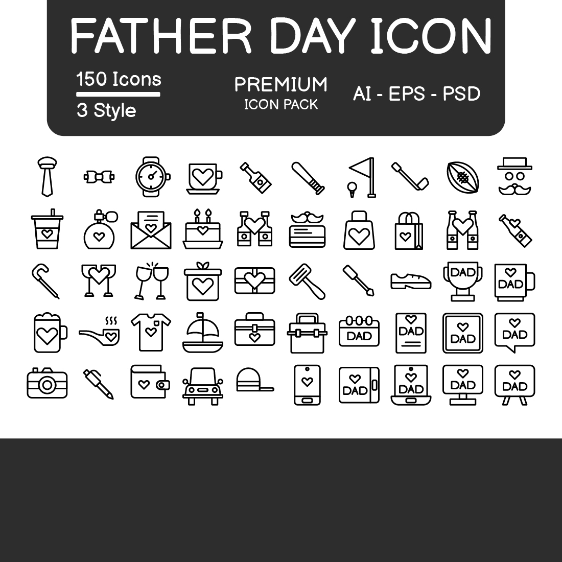 Father Day Icon Pack Black Style Design Sign And Symbol cover image.