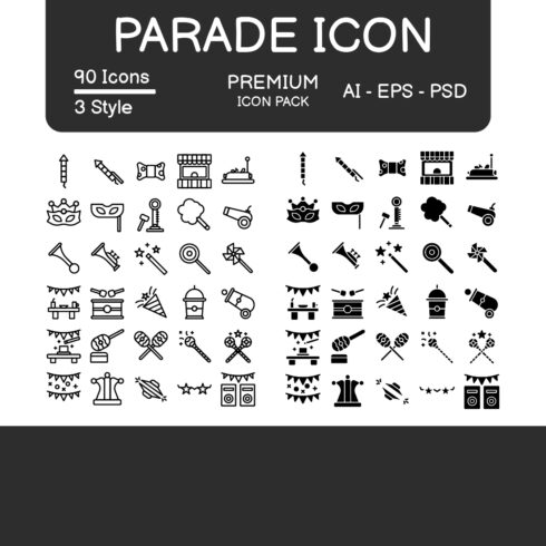 Parade Icon Set Black Style Design Sign and symbol cover image.