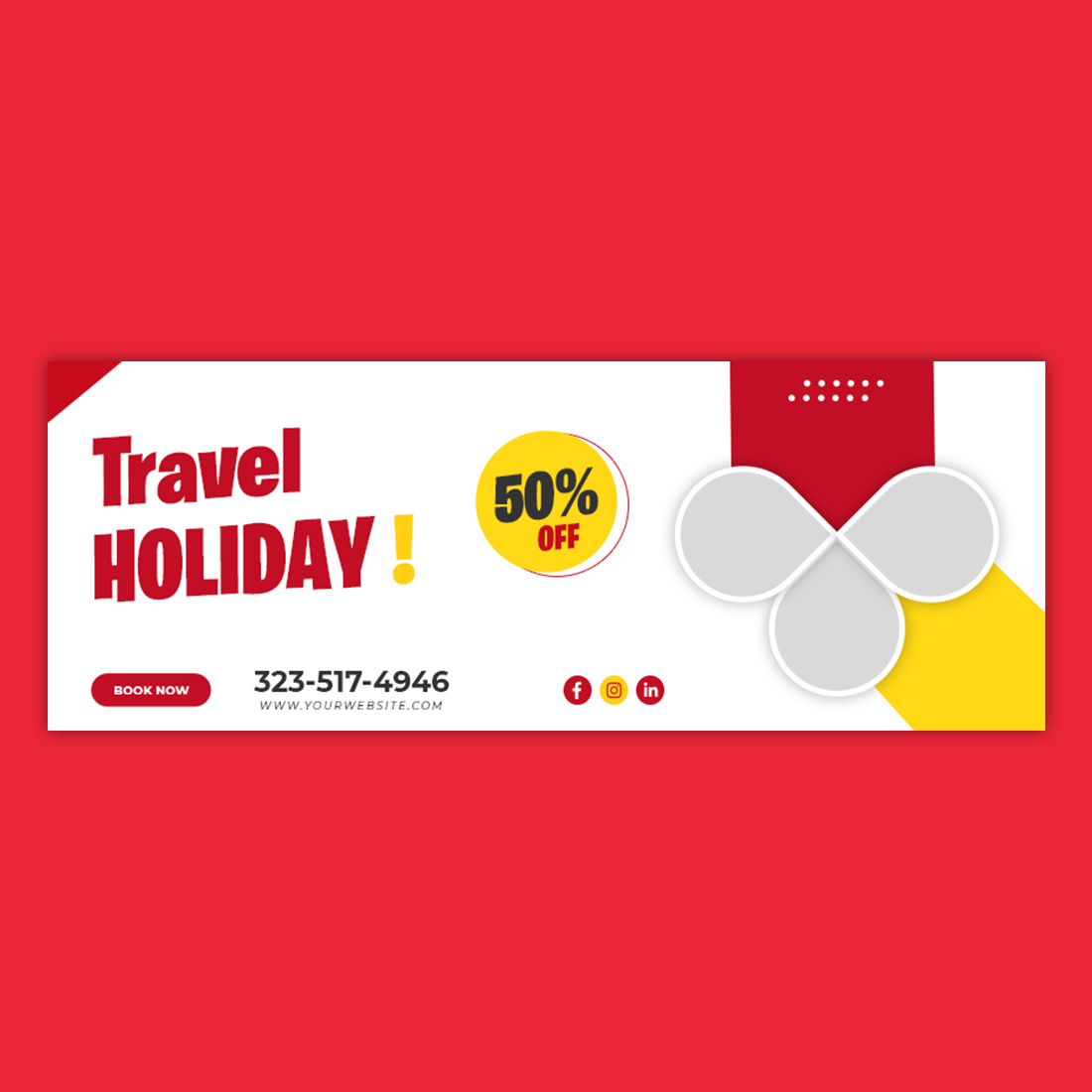 Travel Holiday Facebook cover Template preview image.