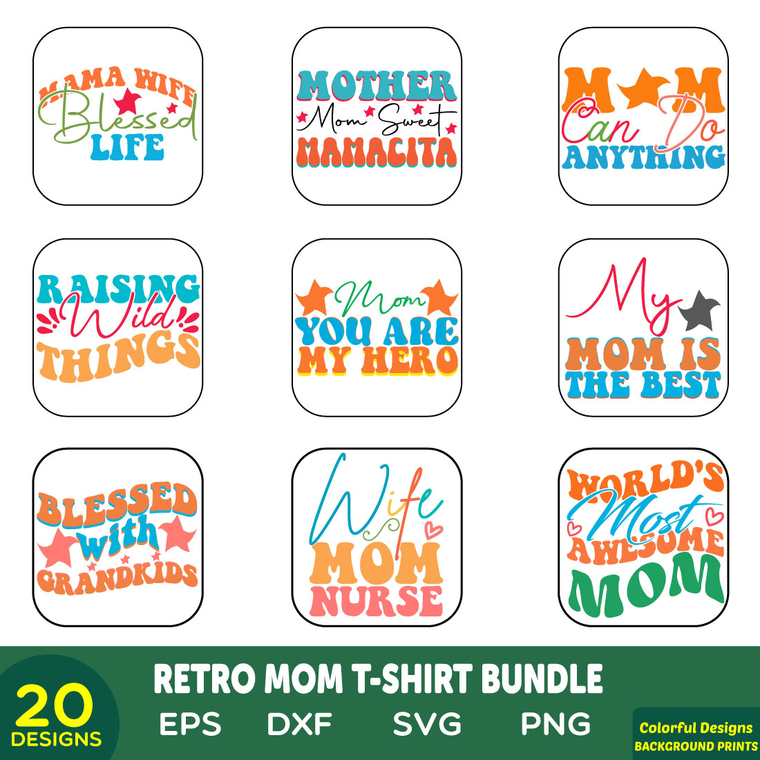 retro mom t-shirt bundle cover image.