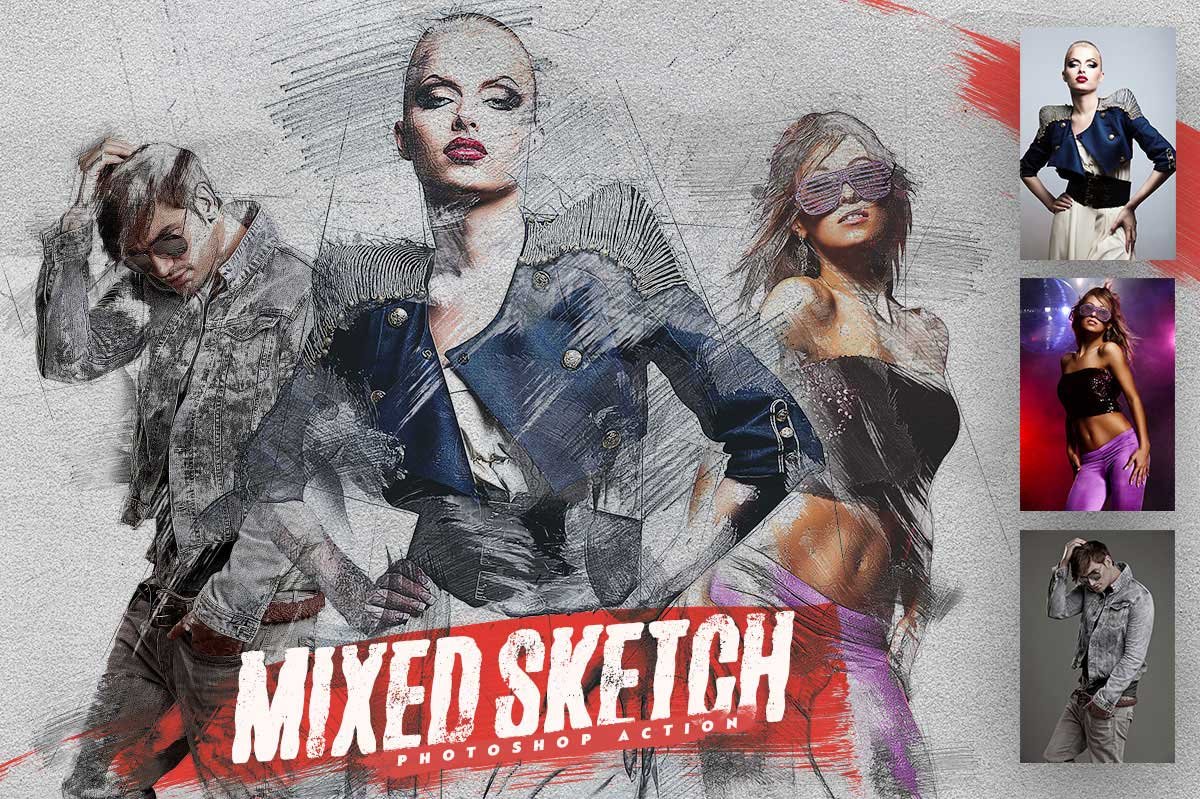 preview 10 mixed sketch photoshop action 215