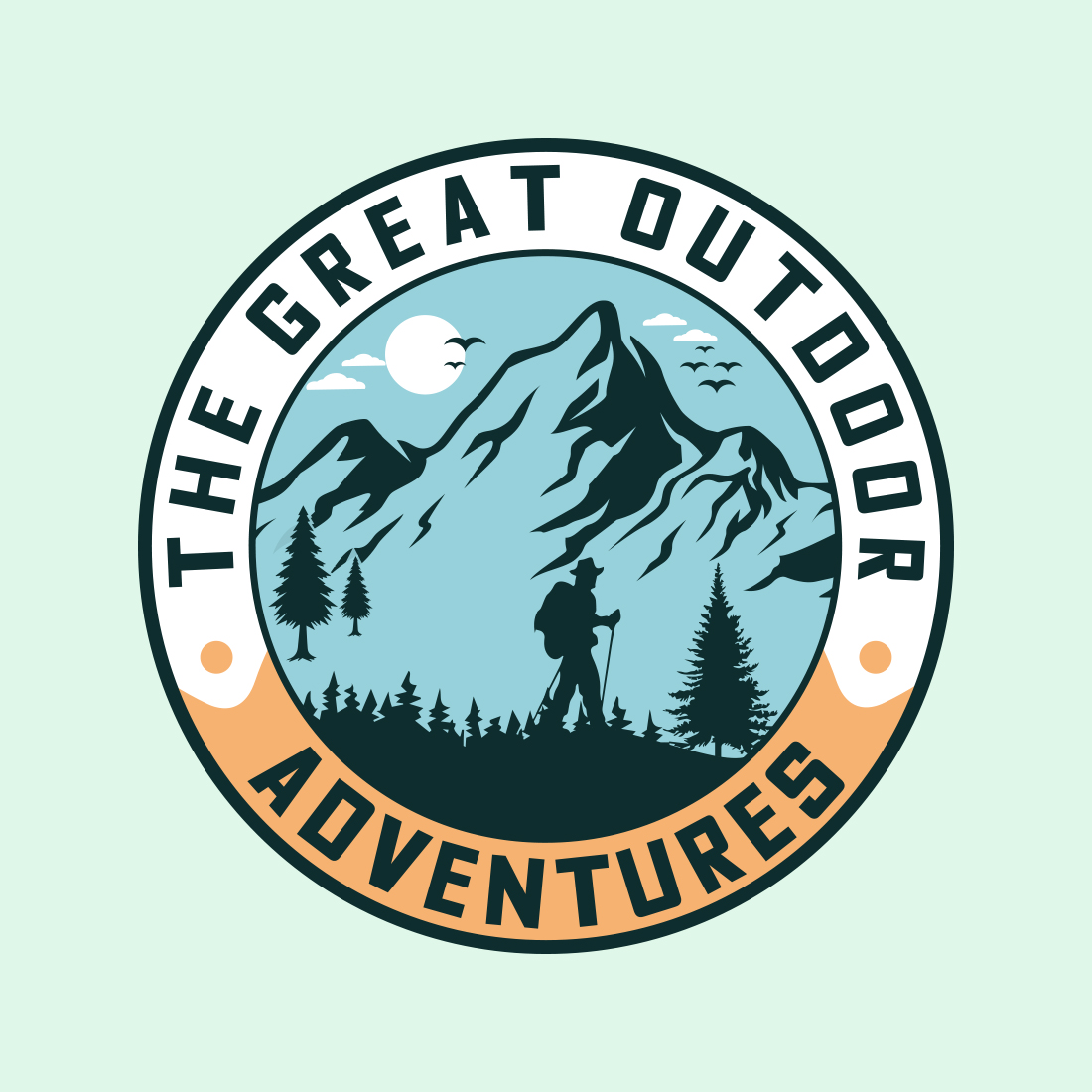 Adventure outdoor mountain logo design vector illustration and T-shirt design preview image.