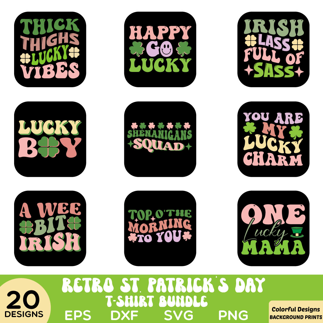 Retro St Patrick\'s day t- shirt bundle preview image.