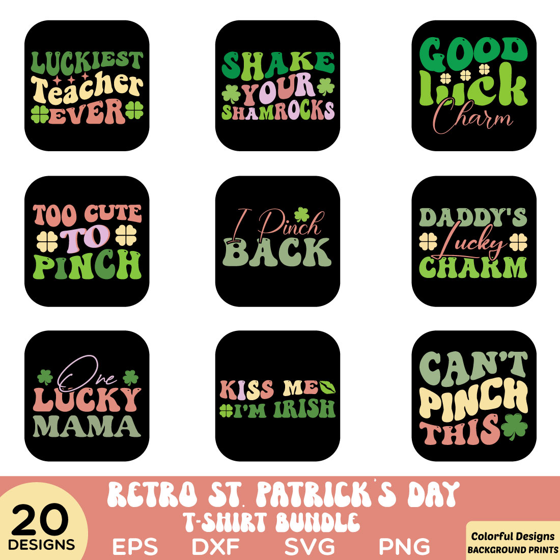 Retro St Patrick\'s Day t-shirt Bundle preview image.
