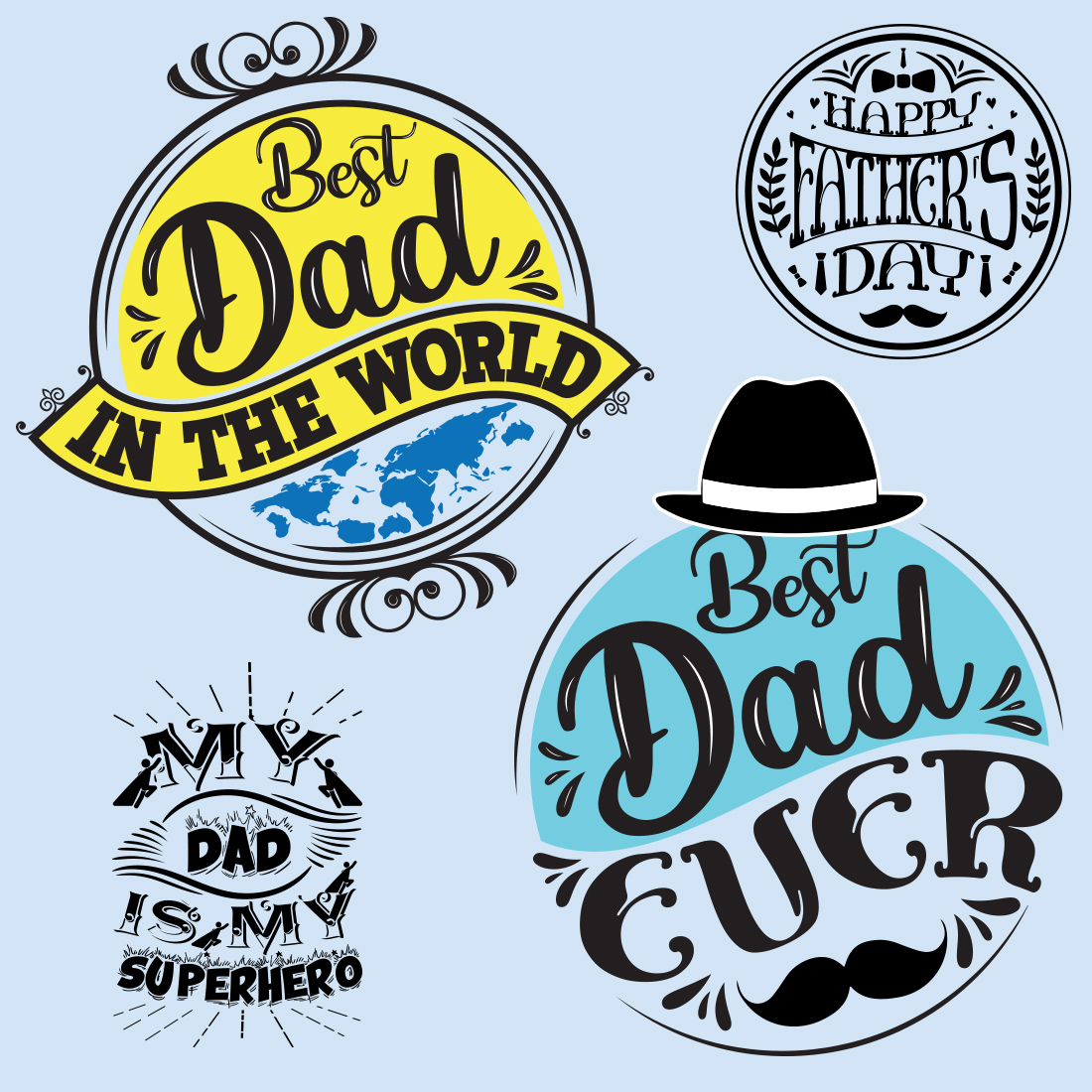 4 Father\'s Day SVG Bundle Typography Vector T-shirts Design preview image.