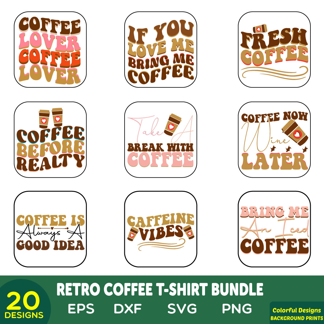 retro coffee t- shirt bundle preview image.